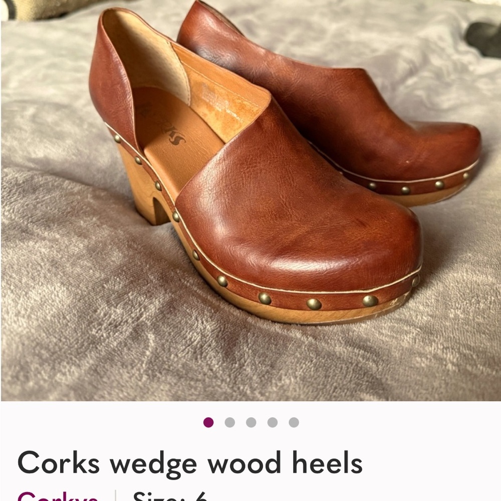 Corkys Tan Leather Wedge Clogs